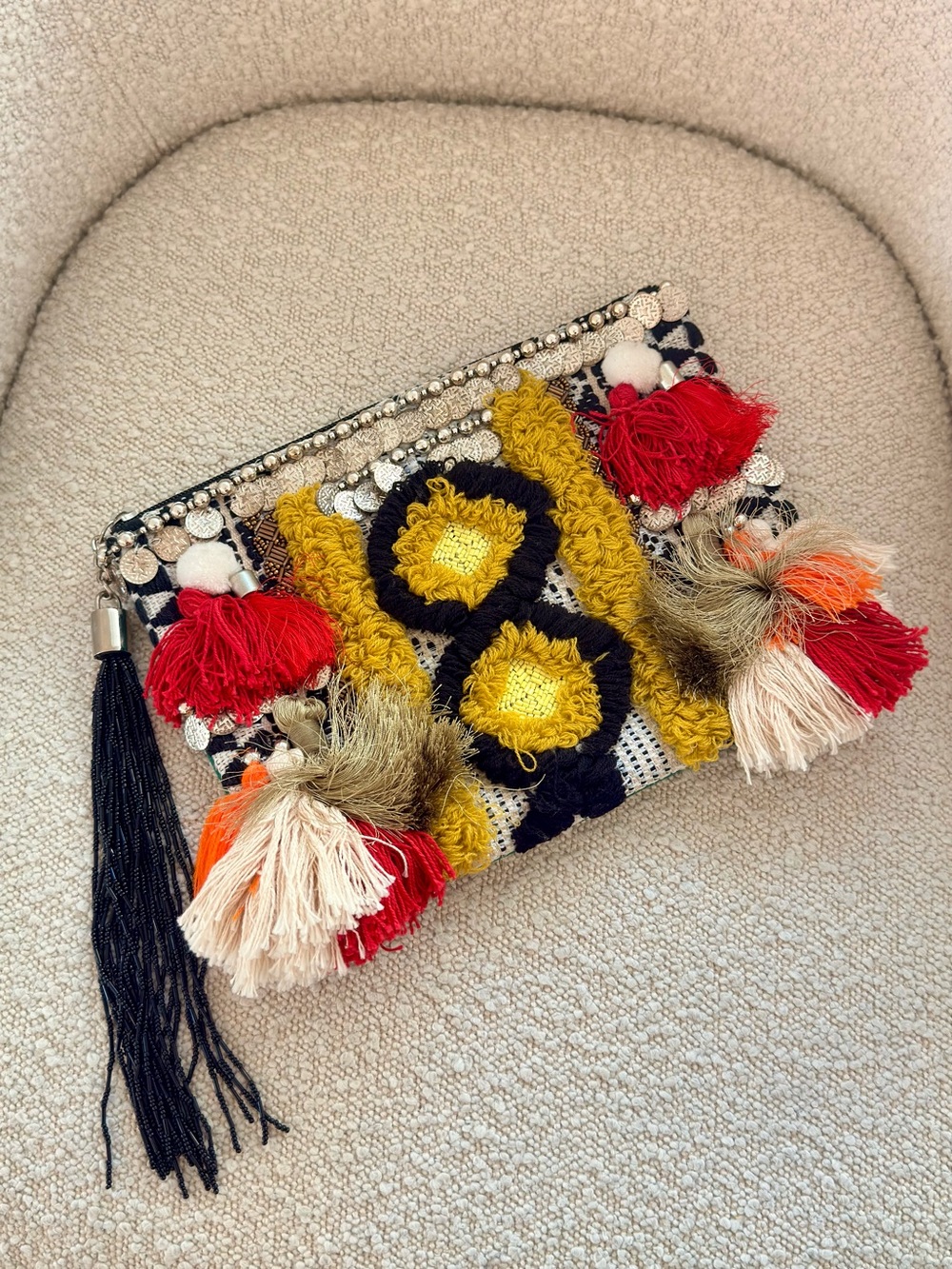 River Island Multicolor Embellished Tassel Clutch Bag